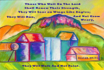 The hills near Hollister, CA with scripture; art by Angela Young